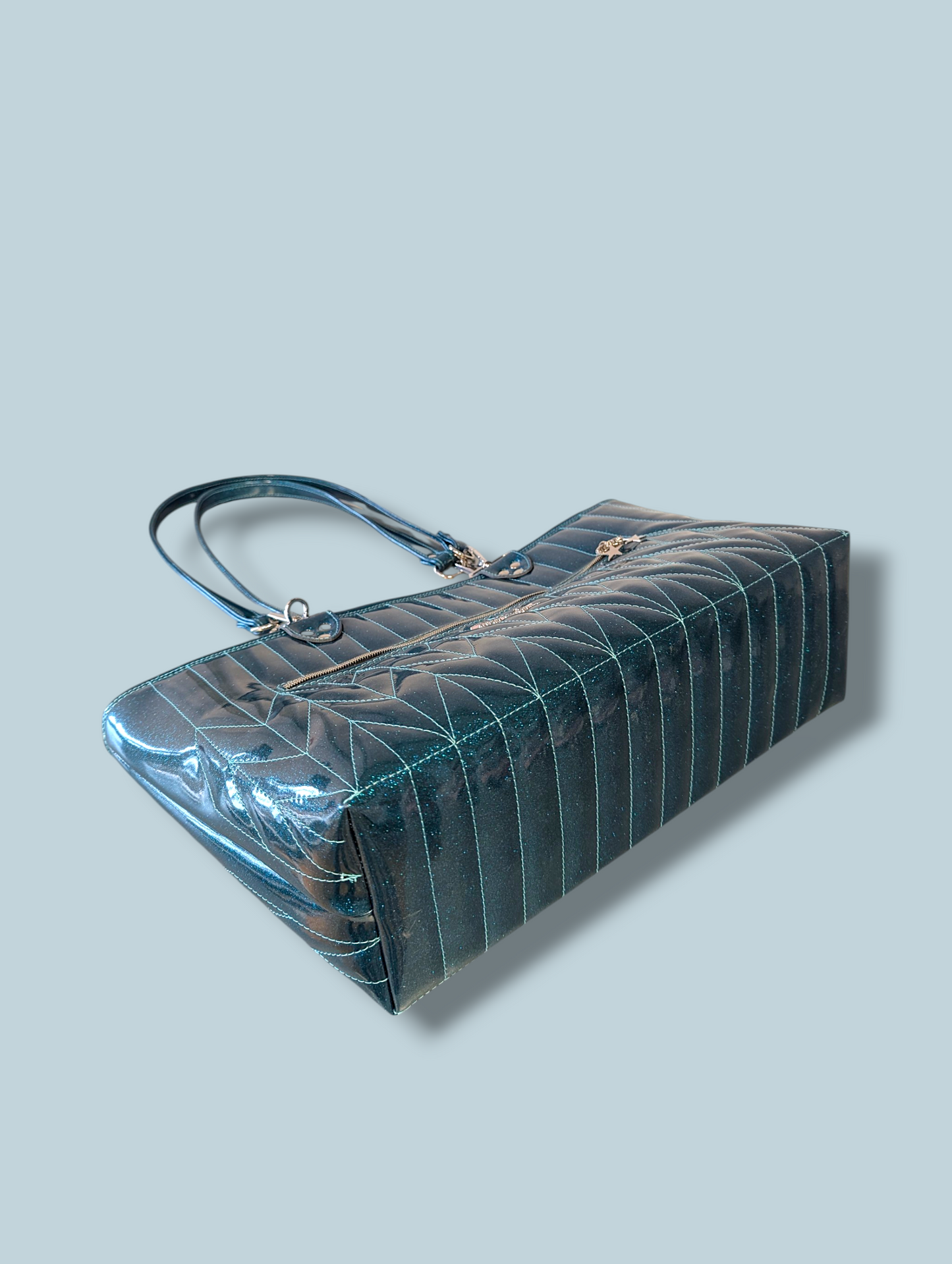 Open Tote with Firebird Pleating - Teal Flake / B&W Houndstooth Lining