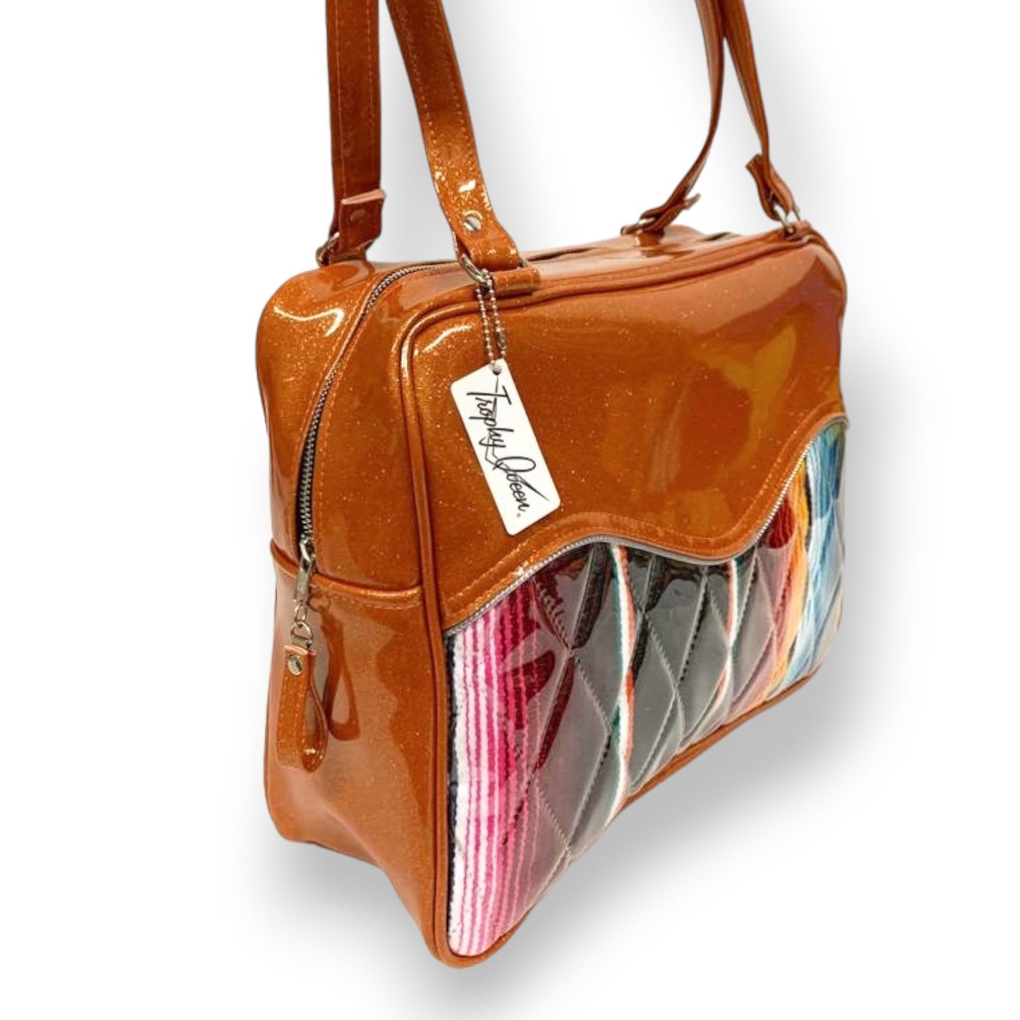 Diamond Pleat Tuck and Roll Business Bag - Mexican Blanket / Tangerine Glitter - Leopard Lining