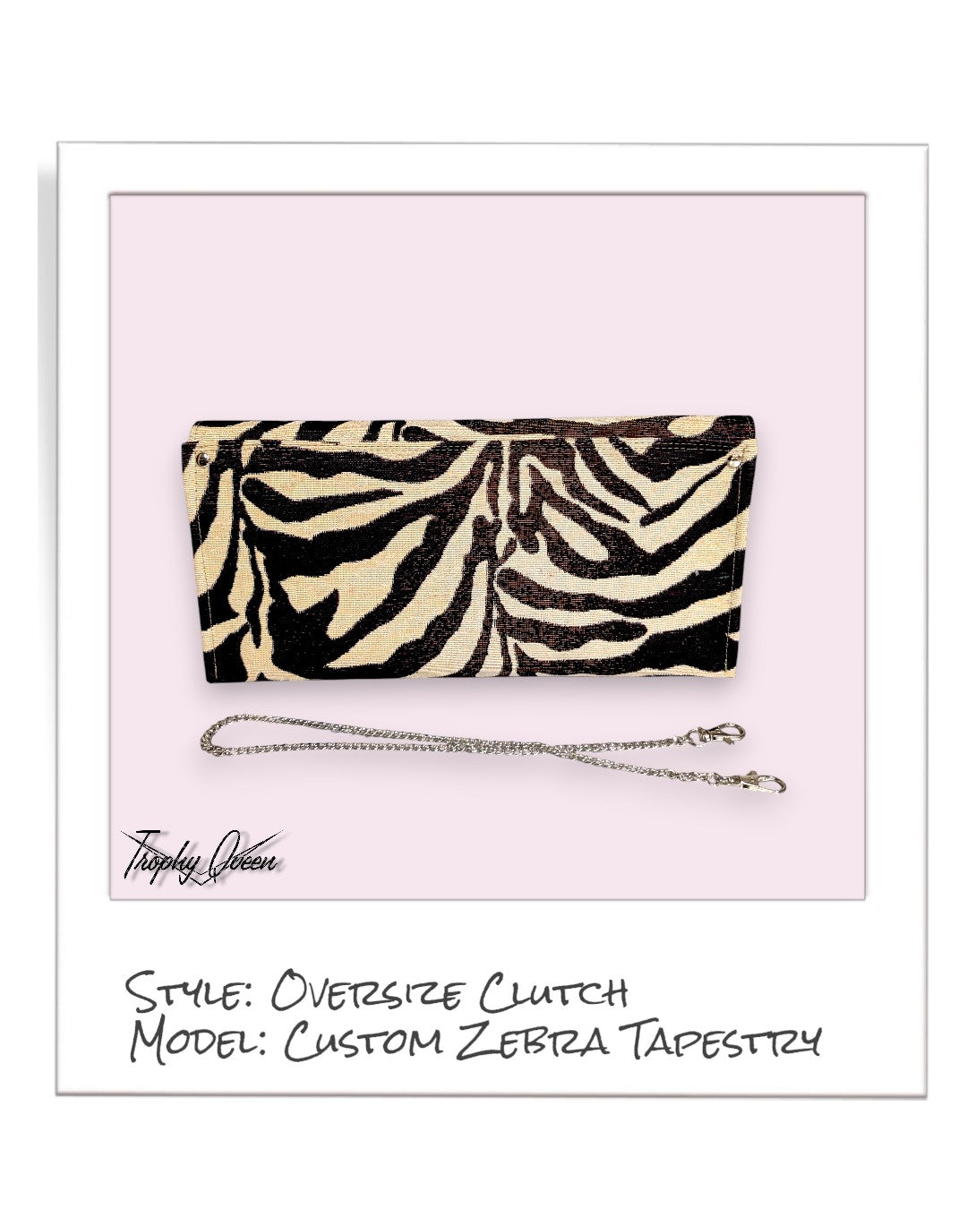 Oversize Clutch / Shoulder Bag - Zebra Tapestry / Maroon Cotton Lining