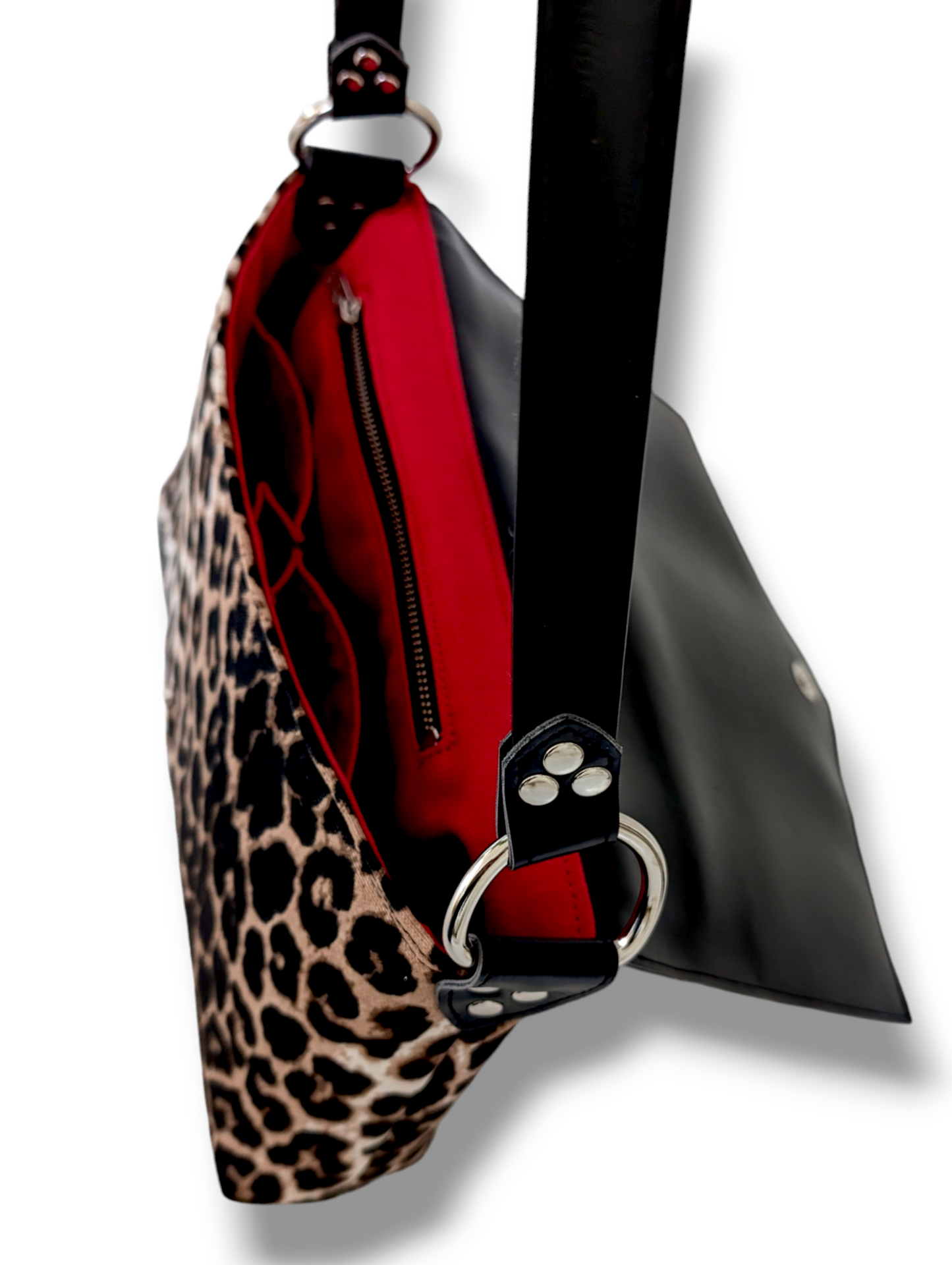 Run About Bag - Vintage Black  / Leopard Canvas - Ferrari Red Lining