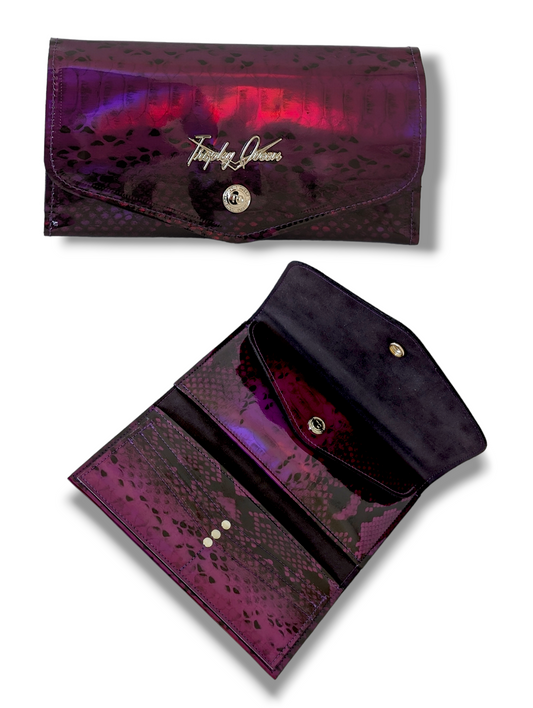 Large Snap Wallet - Purple Python / Black Ultra Suede Lining