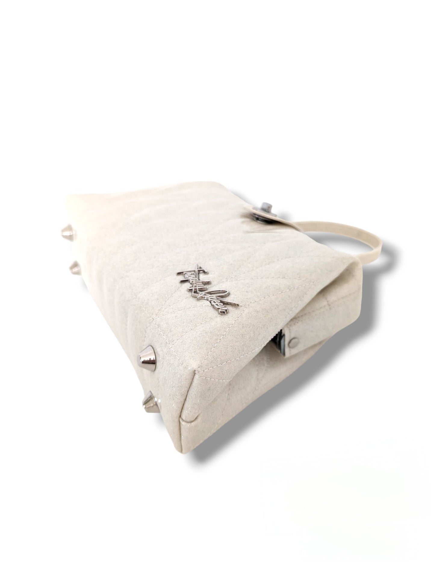 Audrey Bag with Firebird Pleating - White Glitter / Leopard Canvas Lining
