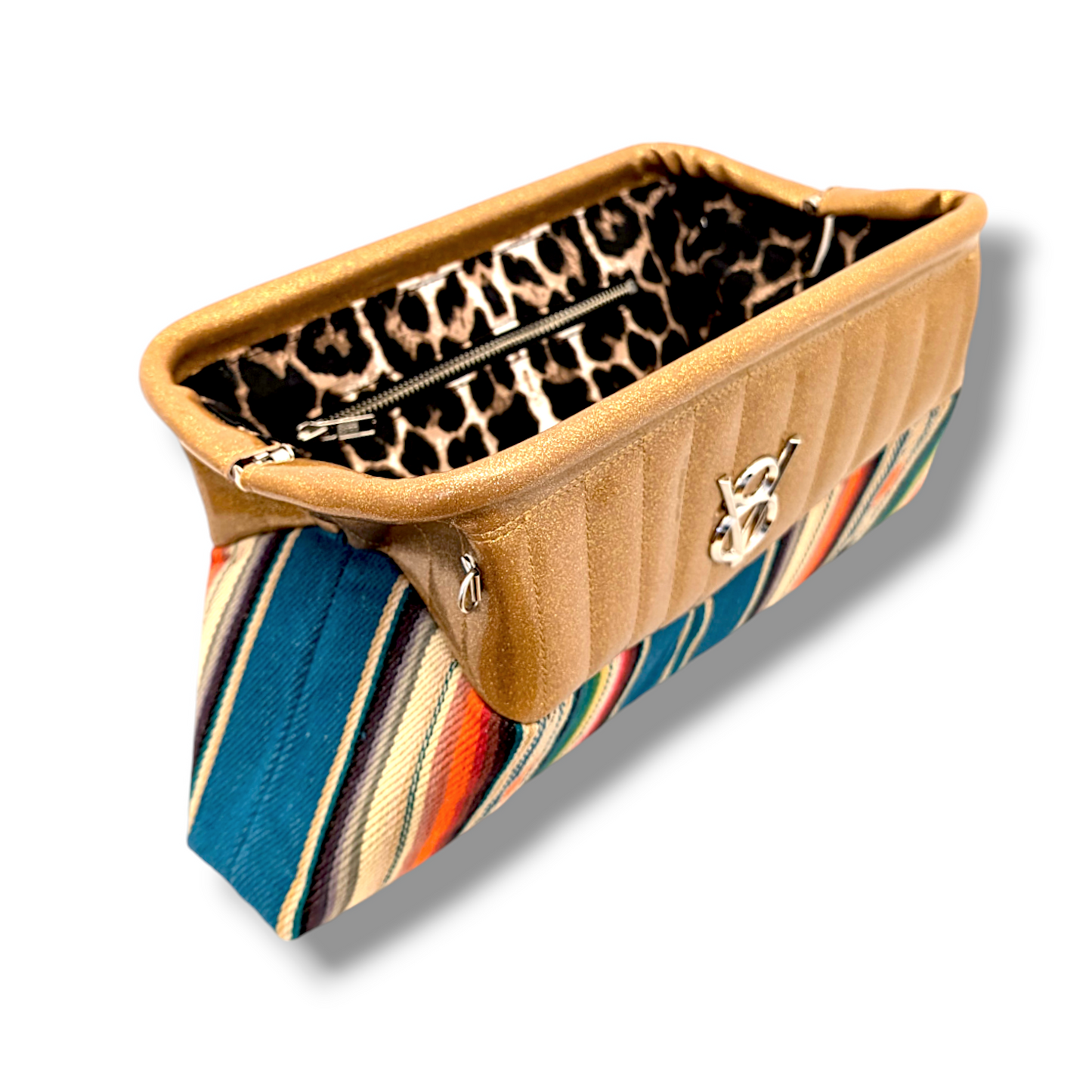 Lucille V8 Clutch Bag - Turquoise Serape / Marigold Glitter - Leopard Lining