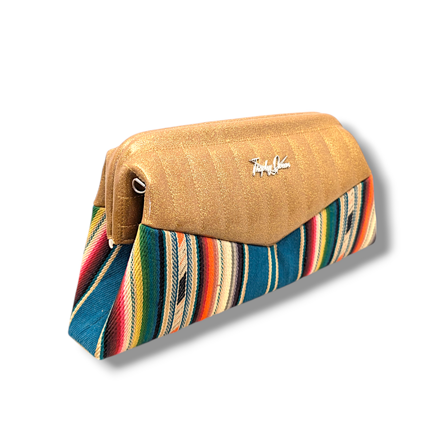 Lucille V8 Clutch Bag - Turquoise Serape / Marigold Glitter - Leopard Lining