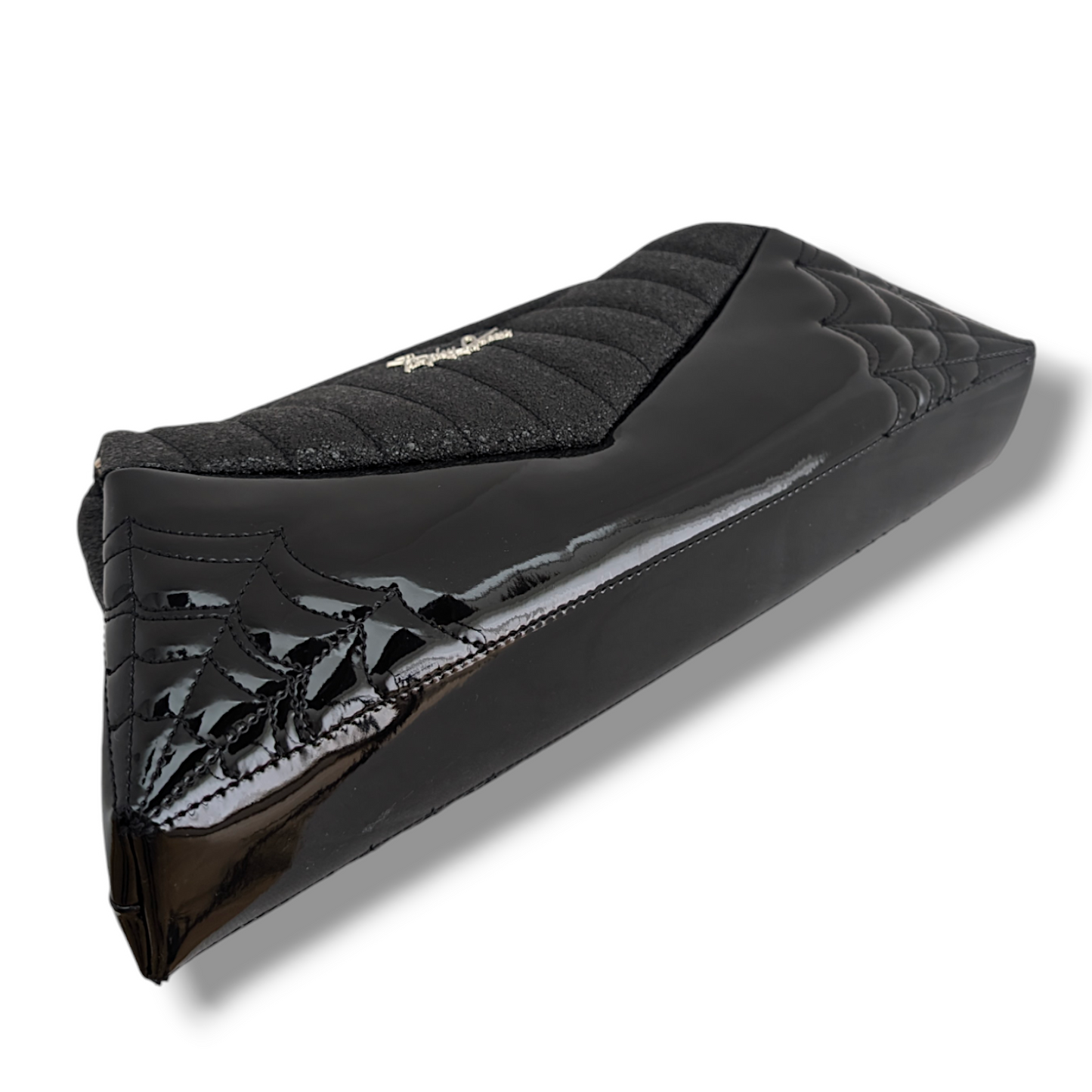 Lucille Spider Web Clutch Bag - Black Gloss / Black Asphalt - Leopard Lining