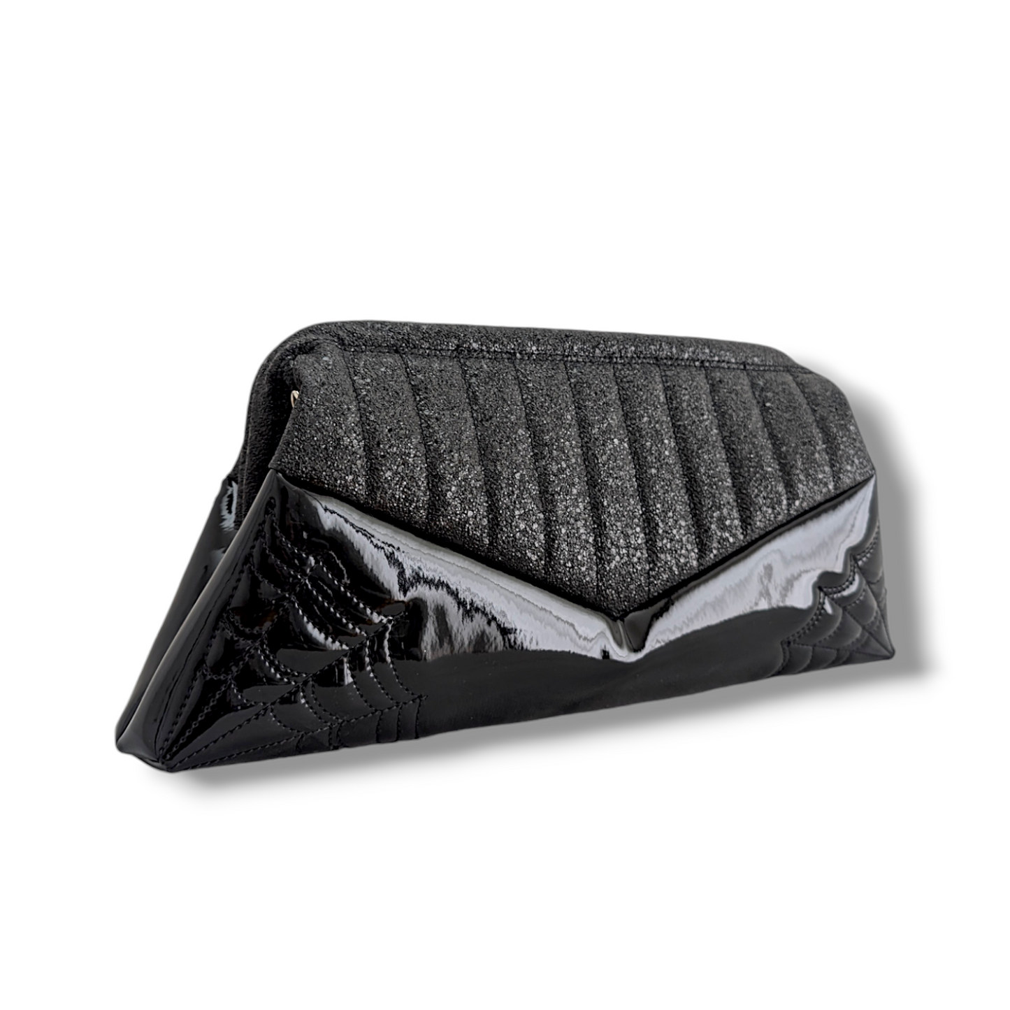 Lucille Spider Web Clutch Bag - Black Gloss / Black Asphalt - Leopard Lining