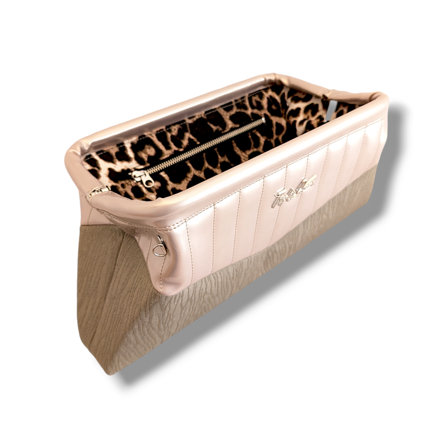 Lucille Clutch Bag - Vintage 1969 Buick LaSabre / Champagne Gloss - Leopard Lining