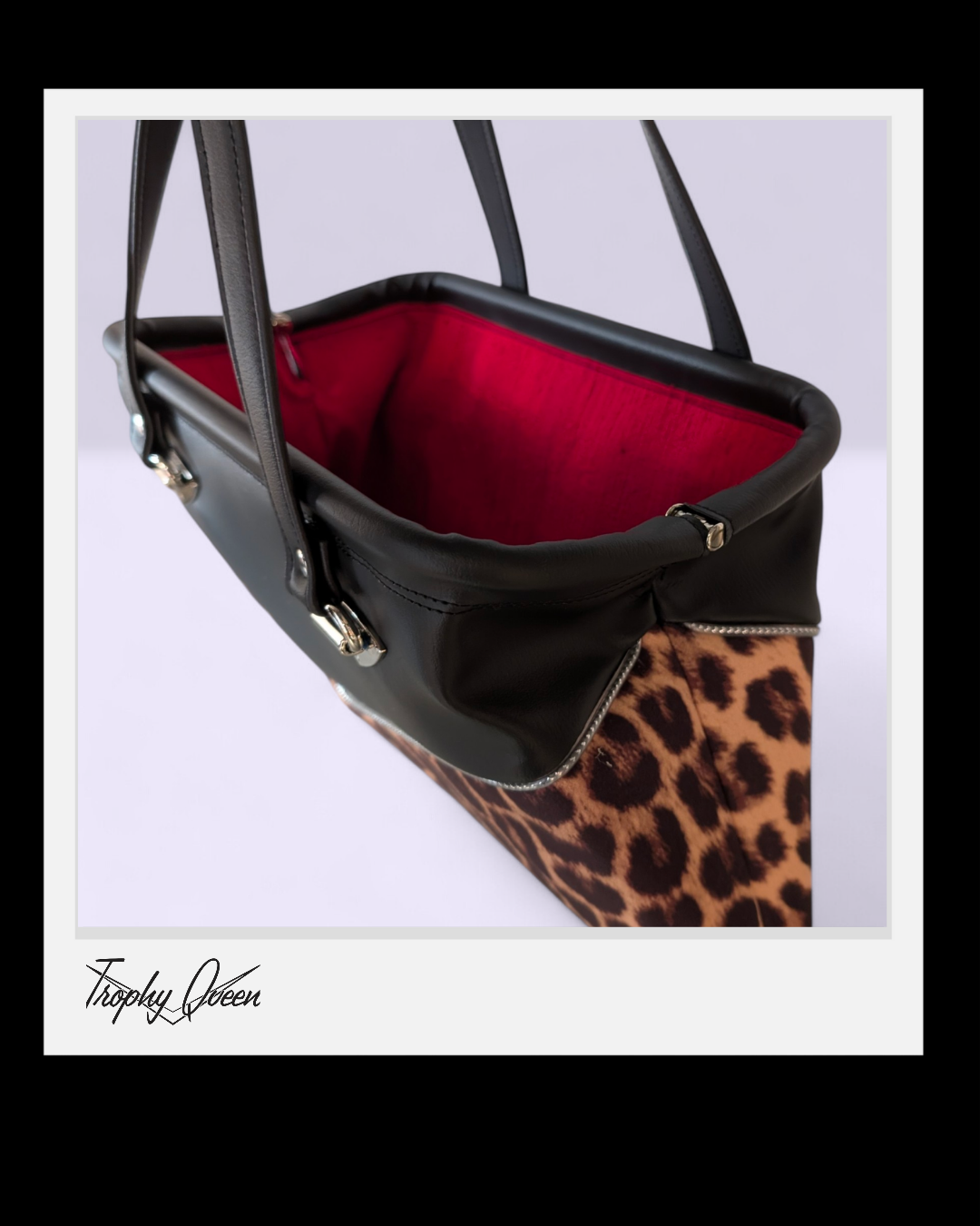 Lucille Handbag - Leopard Velour / Matte Black- Red Silk Lining