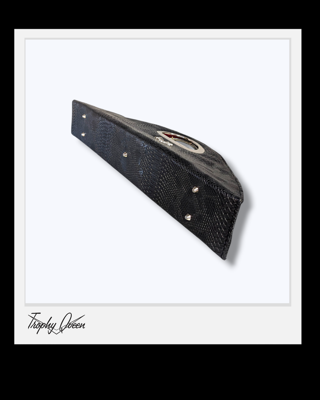 Couture Clutch - Black Croc Leatherette / Red Silk Lining