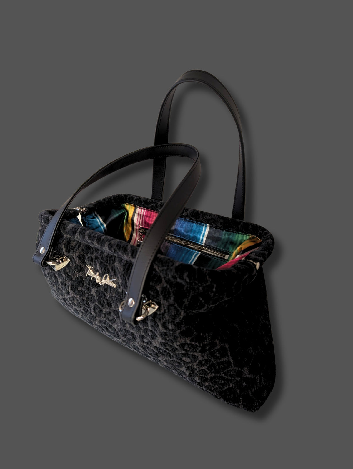 Black Panther Jacquard Handbag / Fiesta Print Satin Lining