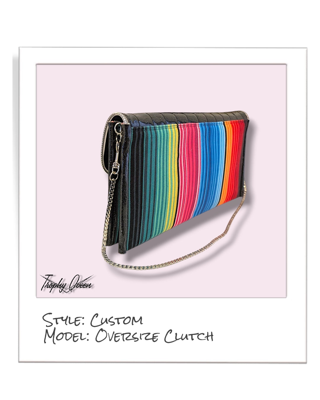 Oversize Clutch / Shoulder Bag - Fiesta Print / Coal Black Glitter - Velvet Leo Lining