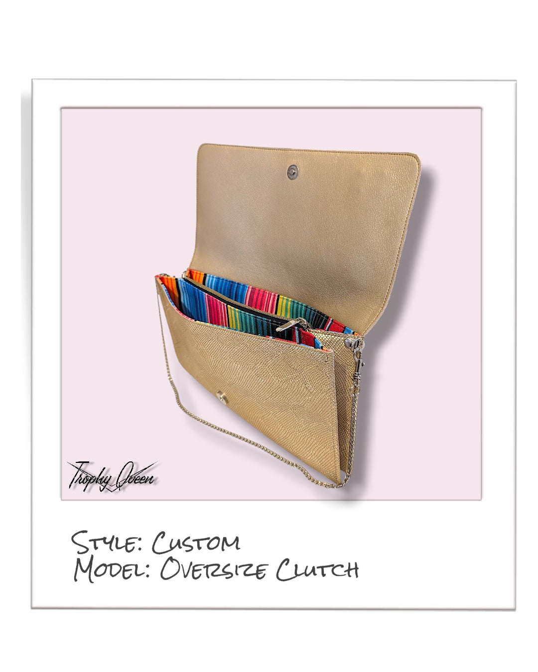 Oversize Clutch / Shoulder Bag - Golden Python / Fiesta Print Lining