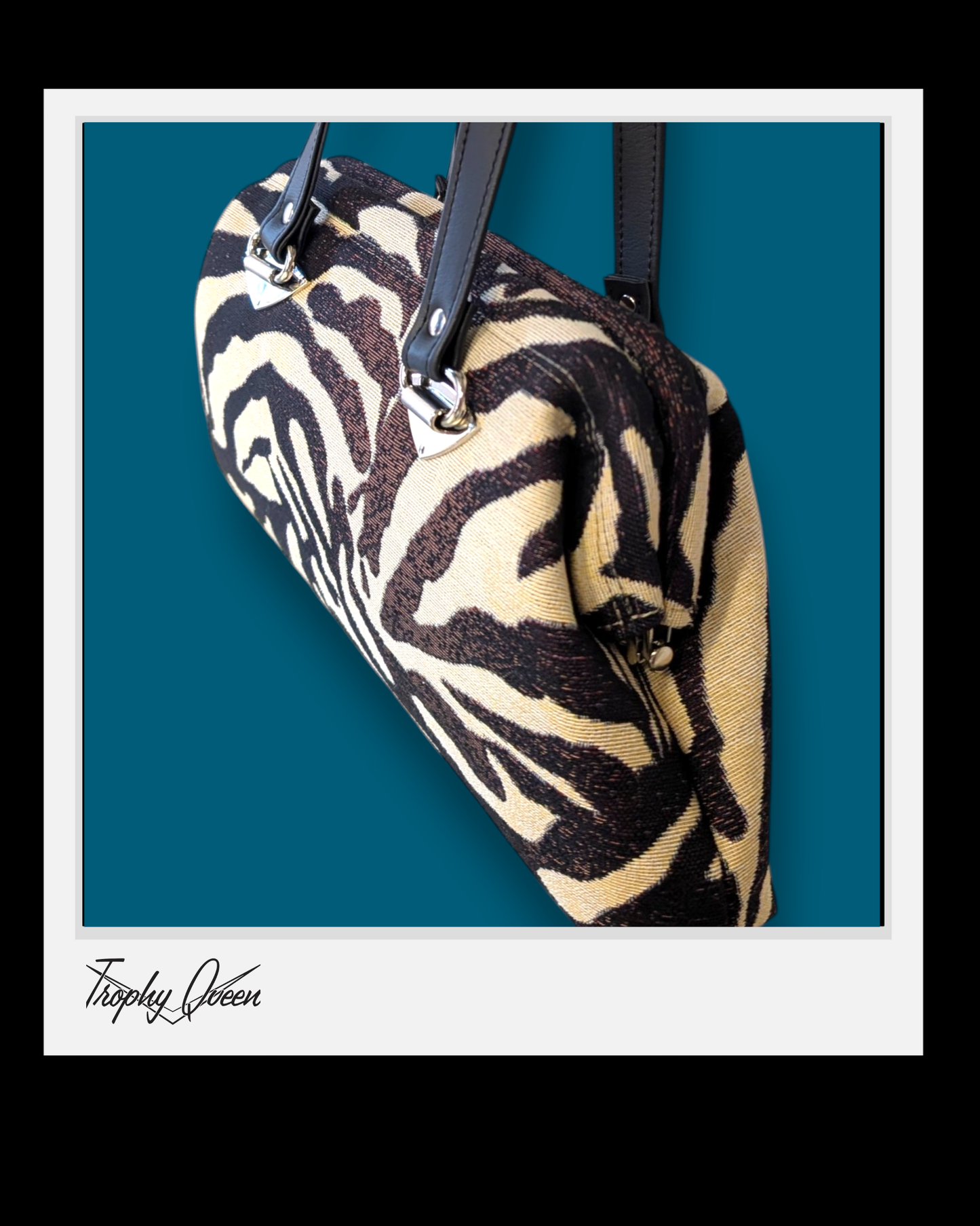Lucille Handbag - Zebra Tapestry / Turquoise Satin Lining