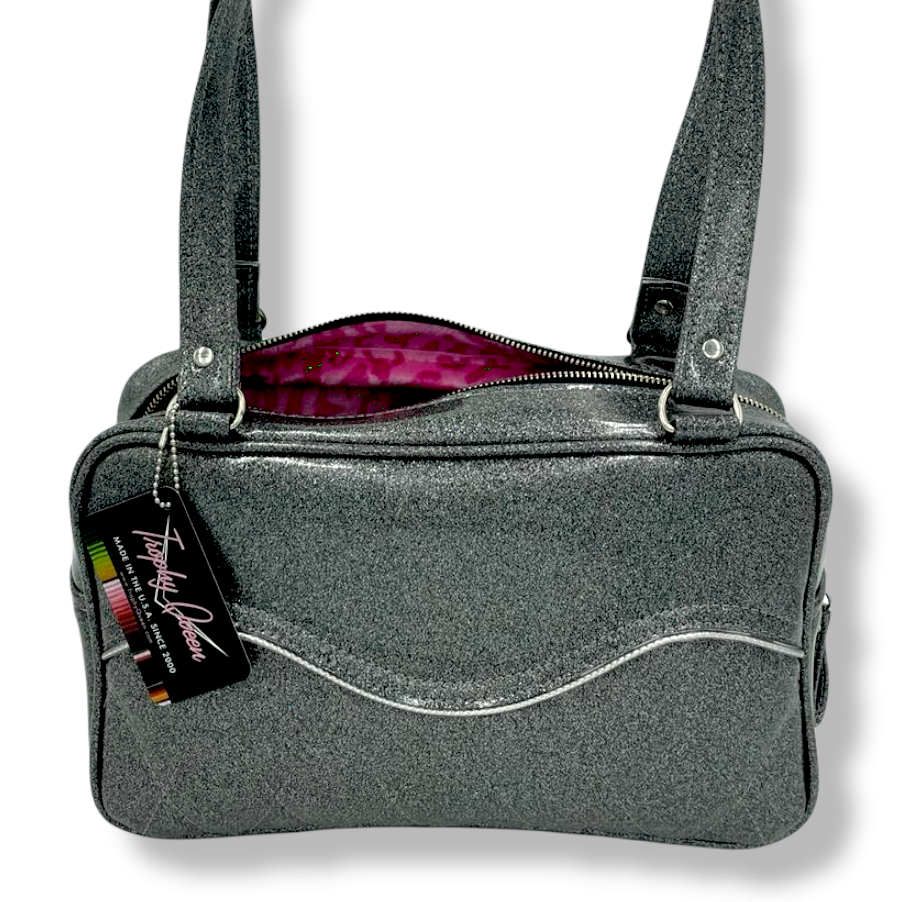 Diamond Pleat Tuck and Roll Tote - Gray / Pink Leo Lining