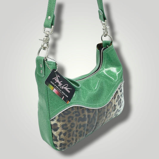 El Dorado Hobo Bag - Leopard / Sea Foam Green Glitter -  Leopard Lining