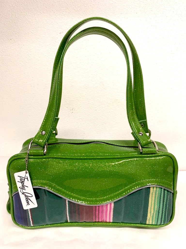 Tuck and Roll Shoulder Bag - Mexican Blanket with / Lime Green Glitter - Leo Lining