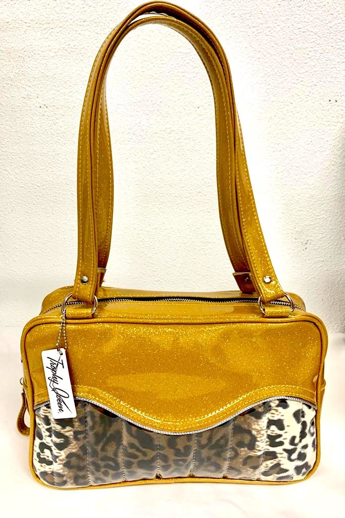 Tuck and Roll Tote Bag - Leopard Print / Marigold Glitter - Leopard Lining
