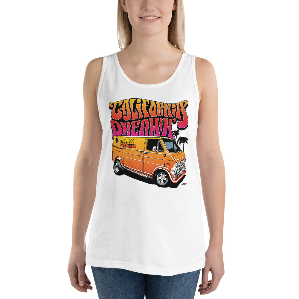 A classic, all-purpose unisex tank. A timeless classic intended for anyone looking for great quality and softness. 100% combed and ringspun cotton Tri-blends are 50% polyester/25% combed/25% ringspun cotton/rayon, Side-seamed and wide range unisex sizing this Trophy Queen California Dreamin' Logo by American Artist Jason Cruz unisex tank will keep you looking and feeling cool.
