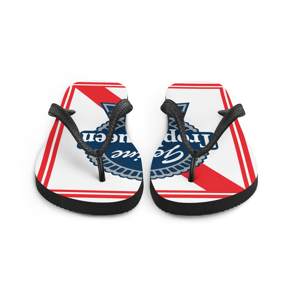 Prepare for an adventurous and carefree summer with a pair of colorful Trophy Queen Blue Ribbon logo with rubber soles and soft fabric lining these flip flops are sure to make you feel comfortable wherever your day takes you.