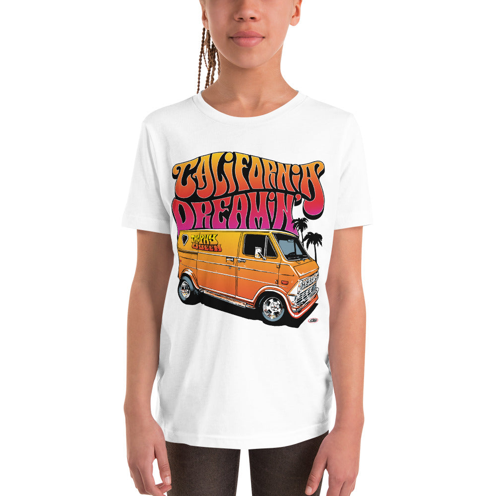 This Trophy Queen California Dreamin' Logo T-shirt by American Artist Jason Cruz shirt is the tee that you've been looking for. It's light, soft, and comes with a unique design that stands out from the crowd wherever you go! Made of 100% soft jersey preshrunk cotton and relaxed fit, it's bound to become a favorite in any youngster's wardrobe. Note, other colors different cotton polyester blends