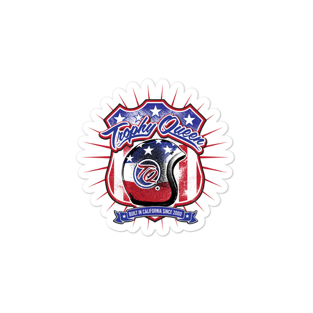 Trophy Queen Helmet Logo by American Artist Keven Carter kiss cut stickers are printed on durable, high opacity adhesive vinyl which makes them perfect for regular indoor use as well as for covering other stickers or paint. The high-quality vinyl ensures fast and easy bubble-free application.