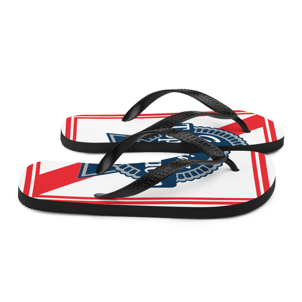 Prepare for an adventurous and carefree summer with a pair of colorful Trophy Queen Blue Ribbon logo with rubber soles and soft fabric lining these flip flops are sure to make you feel comfortable wherever your day takes you.