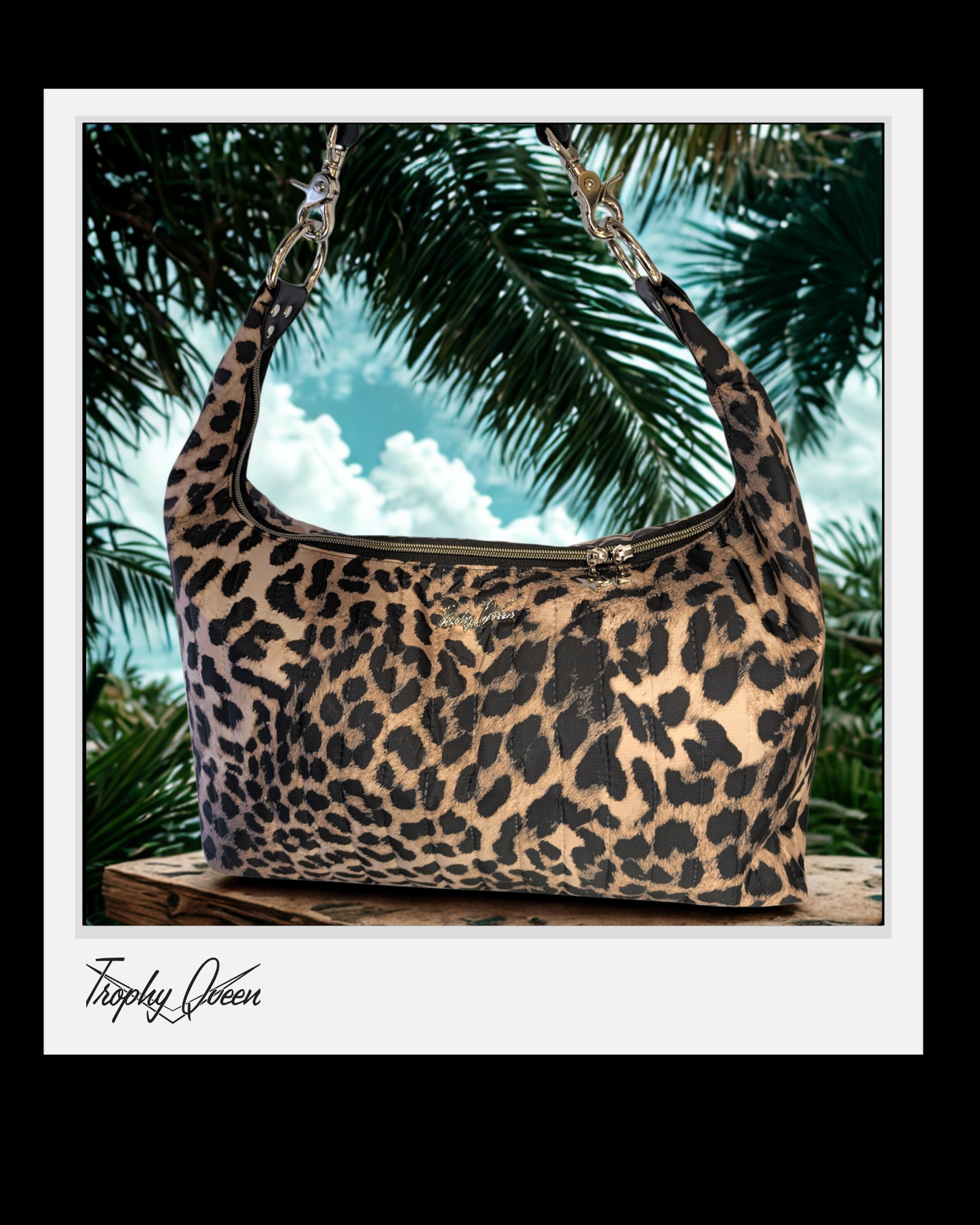 Hobo Bag - Quilted Leopard Ripstop / Hot Pink Satin Lining