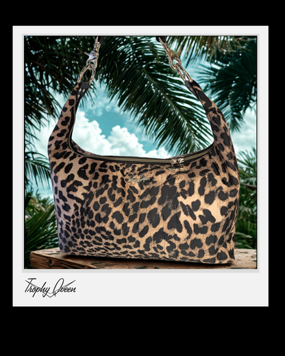 Hobo Bag - Quilted Leopard Ripstop / Hot Pink Satin Lining