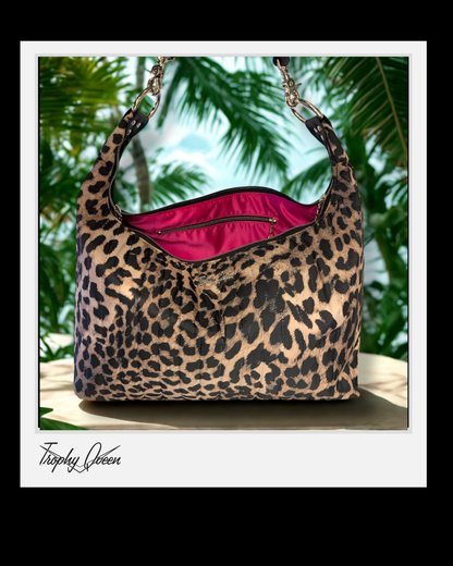 Hobo Bag - Quilted Leopard Ripstop / Hot Pink Satin Lining