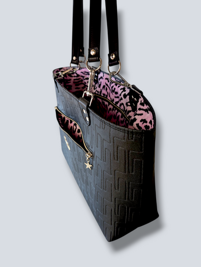 Open Tote - Atomic Black / Pink Leopard Lining
