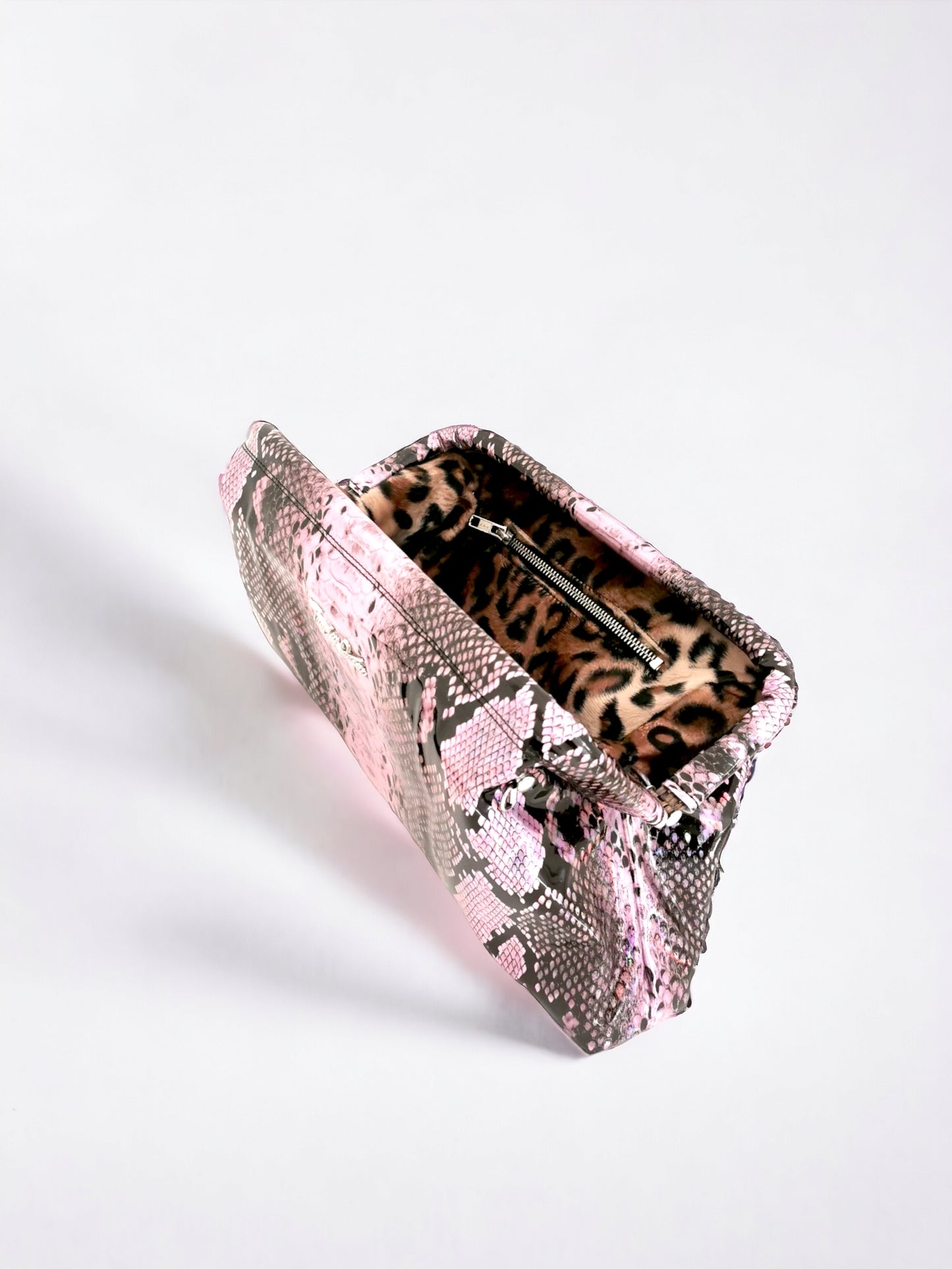 Dita Clutch Bag - Pink Python / Plush Leo Lining