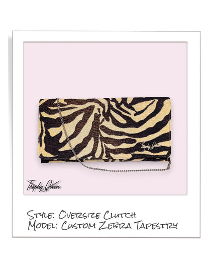 Oversize Clutch / Shoulder Bag -  Zebra Tapestry / Maroon Cotton Lining
