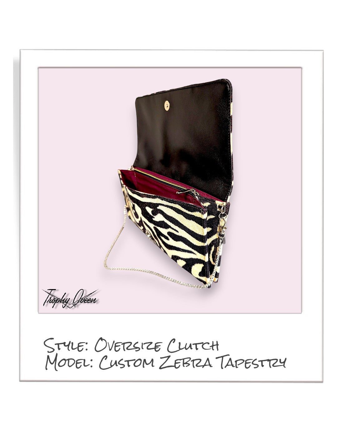 Oversize Clutch / Shoulder Bag -  Zebra Tapestry / Maroon Cotton Lining