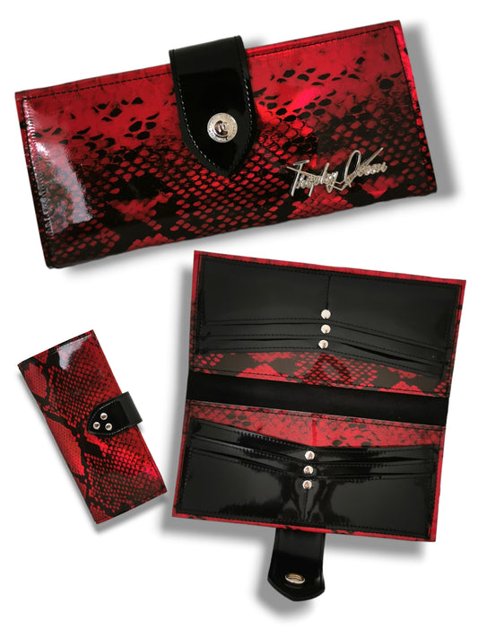 Long Card Wallet - Red Python / Black Ultra Suede Lining