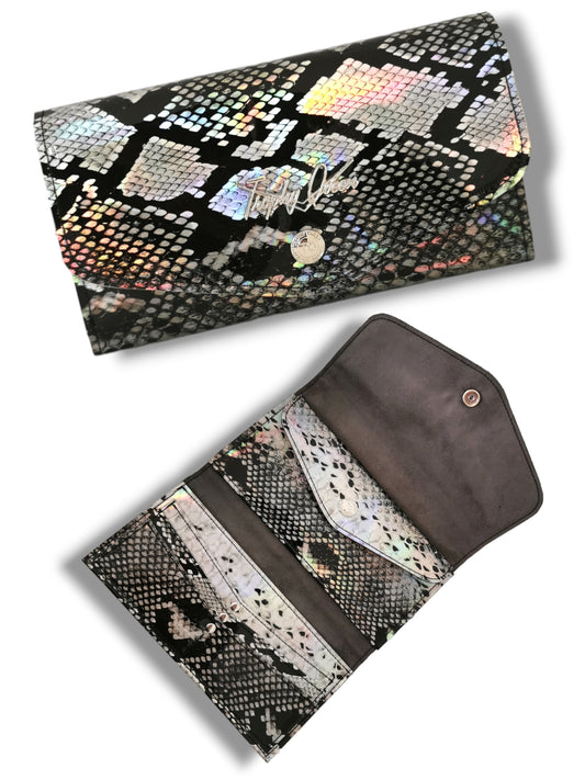 Large Snap Wallet - Silver Python / Gray Ultra Suede Lining