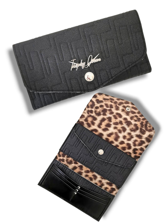 Large Snap Wallet - Atomic Black / Velvet Leopard Lining