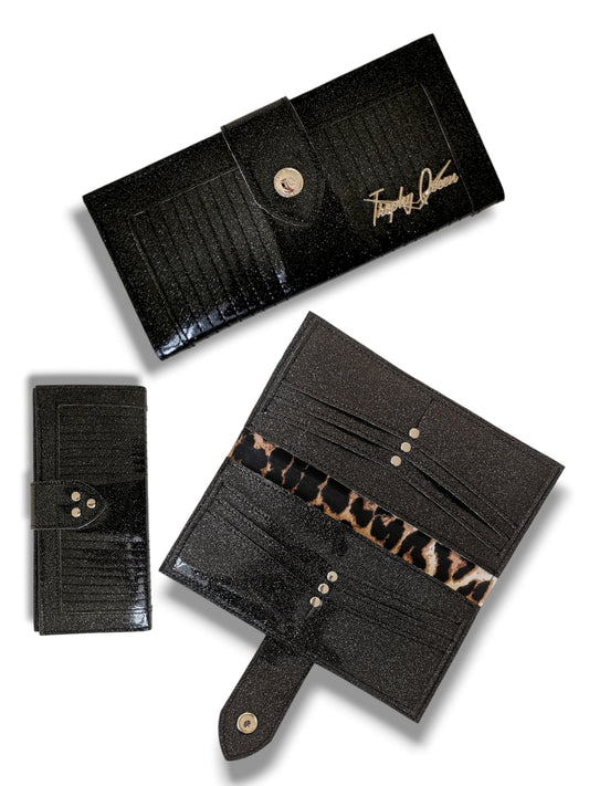 Long Card Wallet - Coal Black / Leopard Canvas Lining