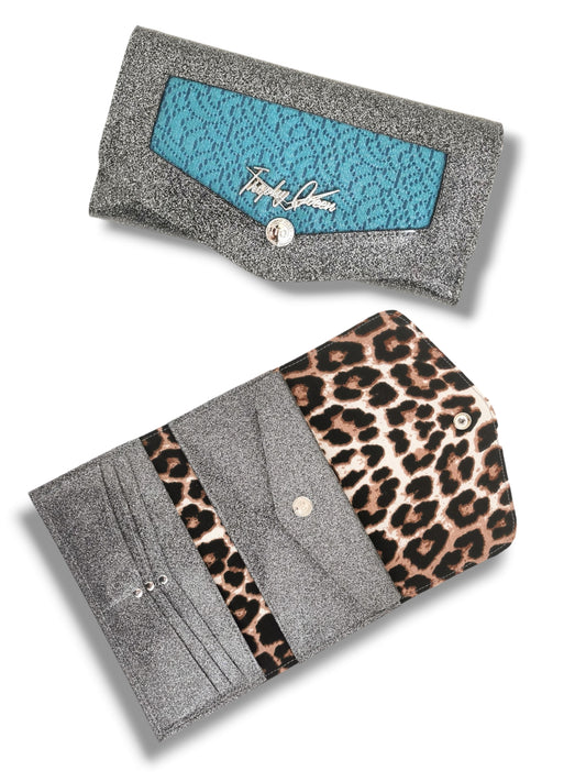 Large Snap Wallet - Vintage Olds / Gray - Leopard Canvas Lining