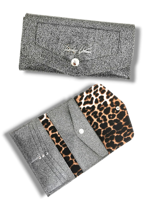 Large Snap Wallet - Gray / Leopard Canvas Lining