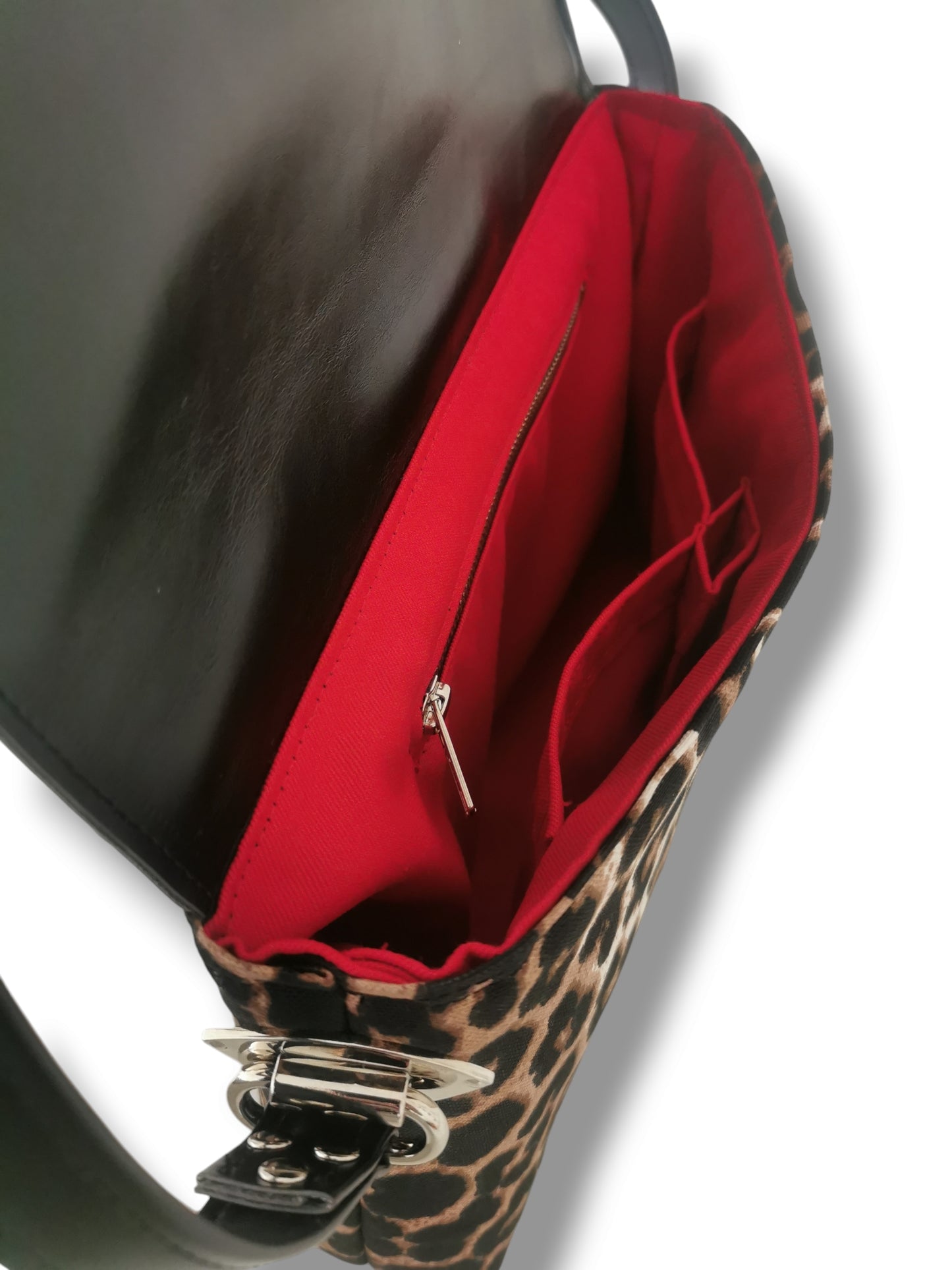 Saddle Bag - Vintage Black  / Leopard Canvas - Ferrari Red Lining