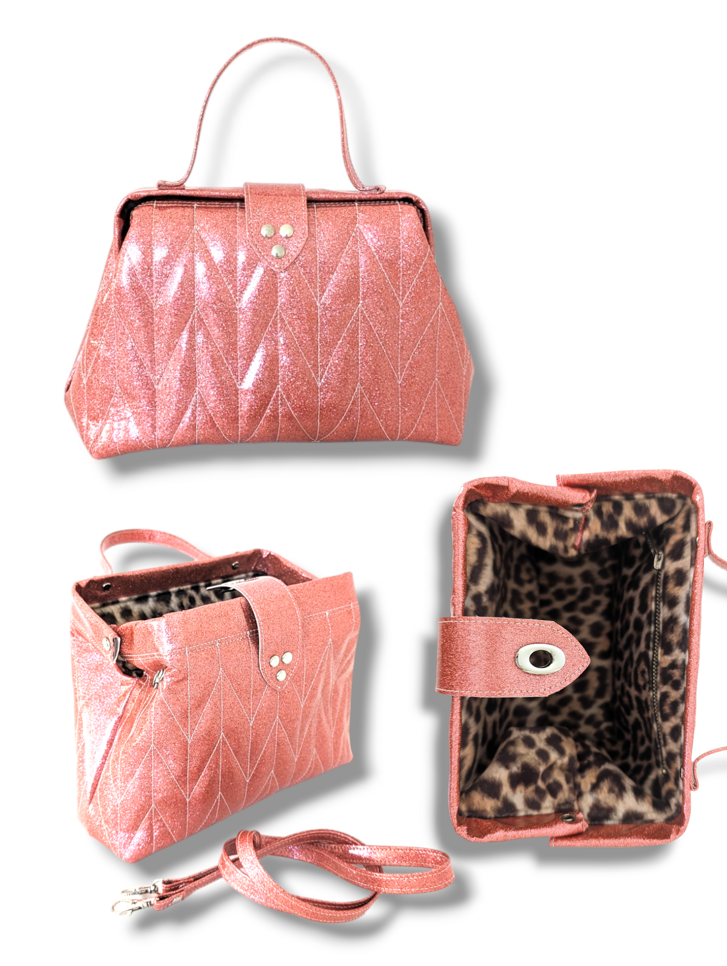 SALE SAMPLE! Audrey Bag with Firebird Pleating - Dixie Peach / Velvet Leopard Lining