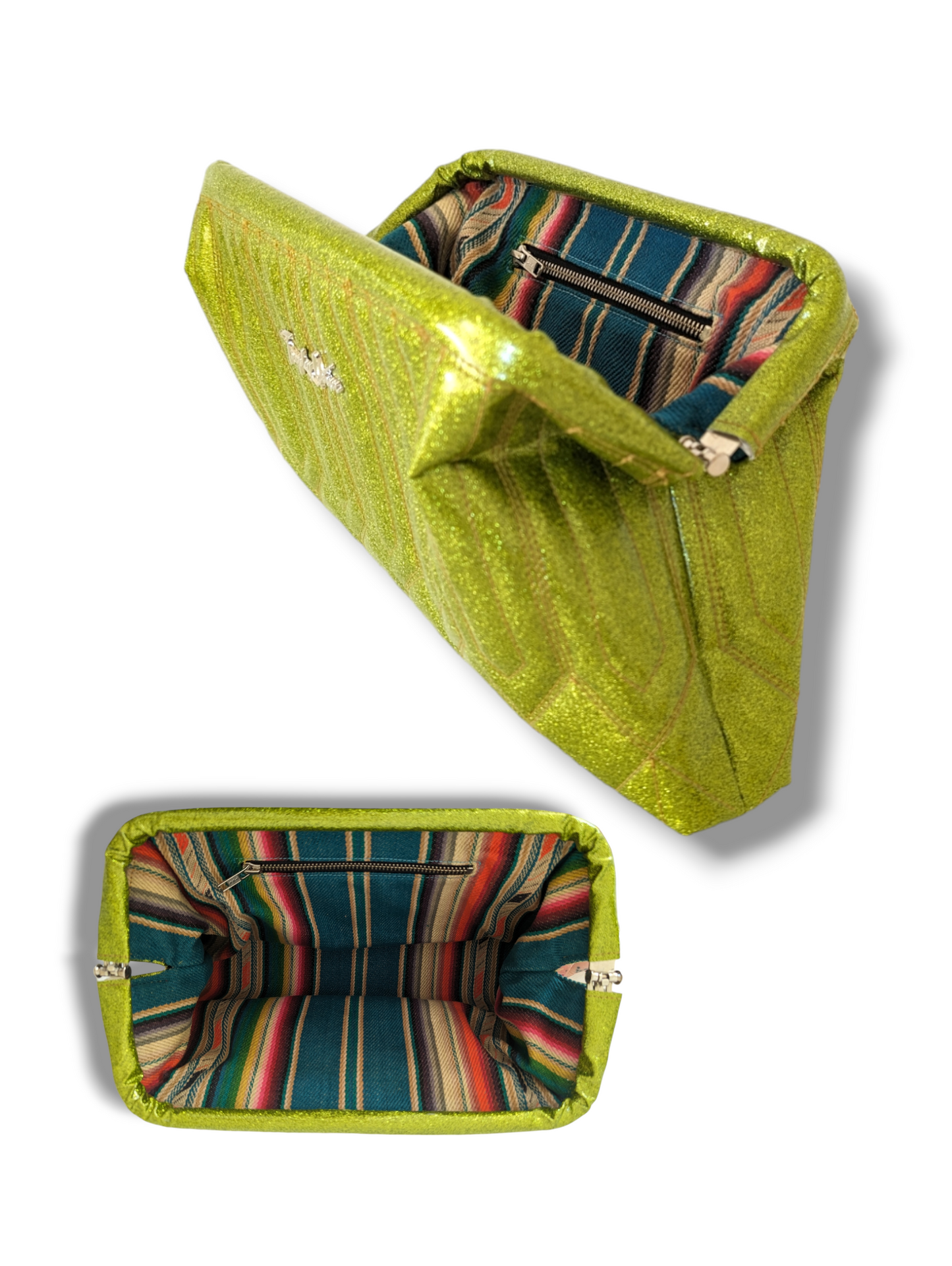 SALES SAMPLE! Dita Clutch with Riviera Pleating - Tropical Green / Serape Lining