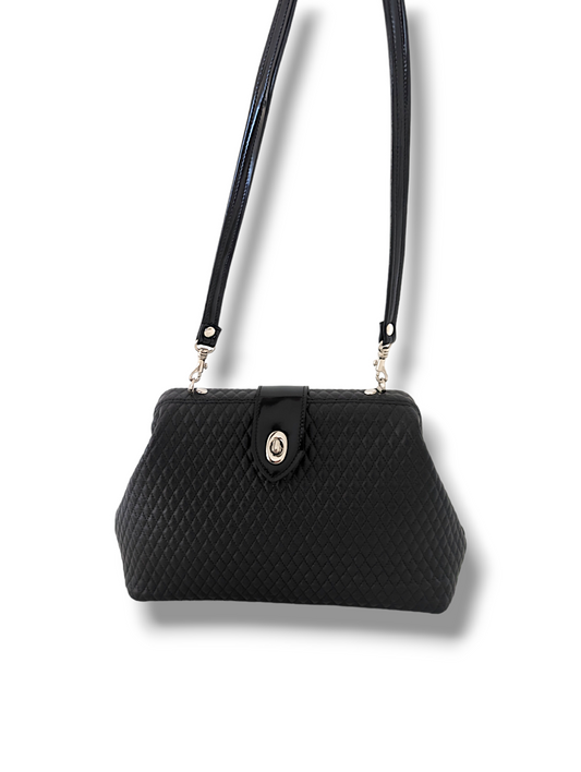 SALE SAMPLE! Audrey Bag - Black Diamond Pleat / Velvet Leopard Lining