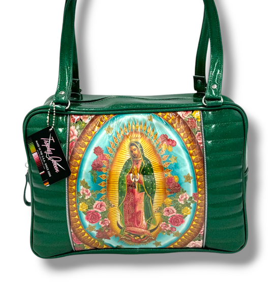 Limited Edition Virgin Mary Bag - Green Glitter / Leopard Lining