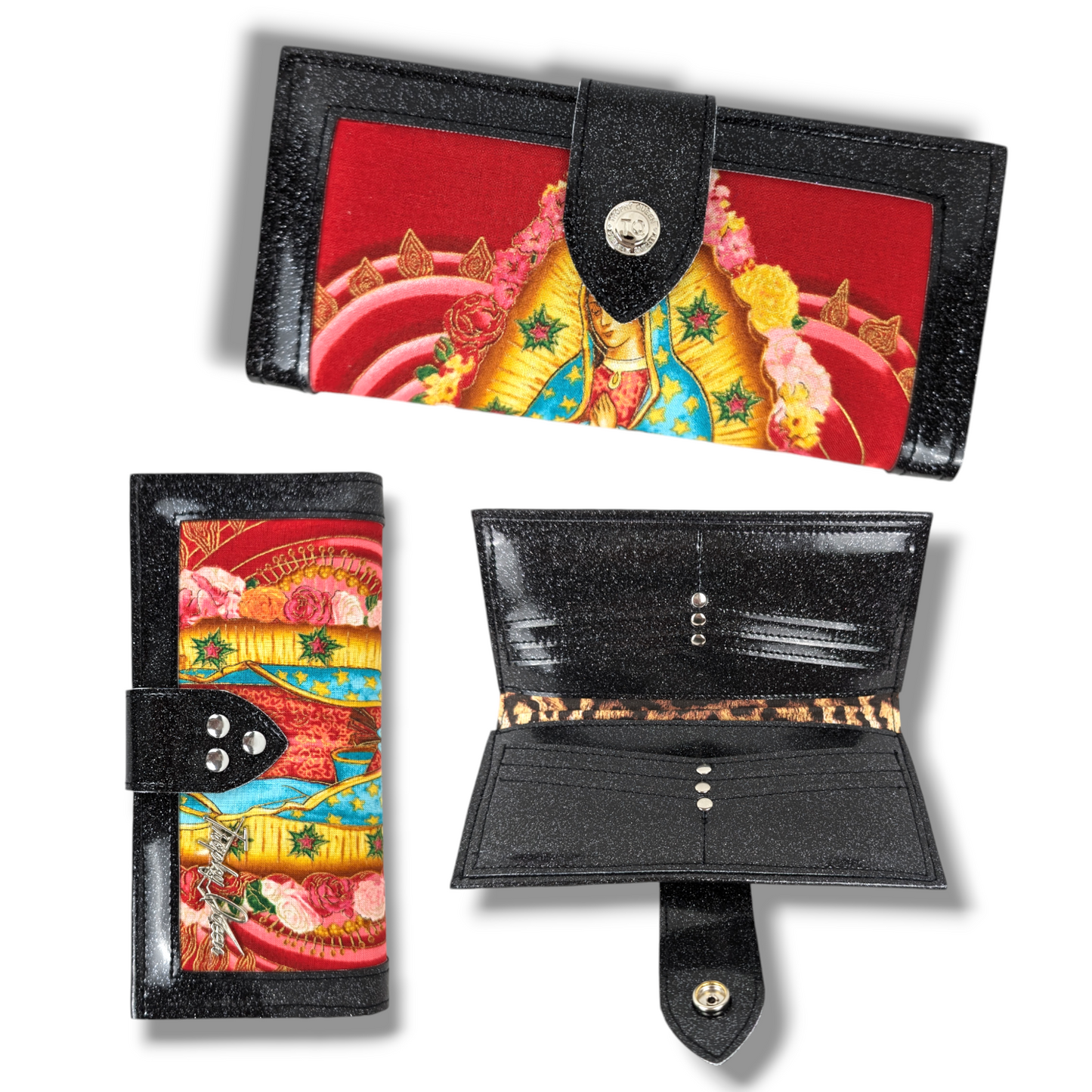 Long Card Wallet - Virgin Mary / Coal Black - Leopard Lining