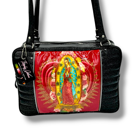 Limited Edition Virgin Mary Bag - Coal Black Glitter / Leopard Lining