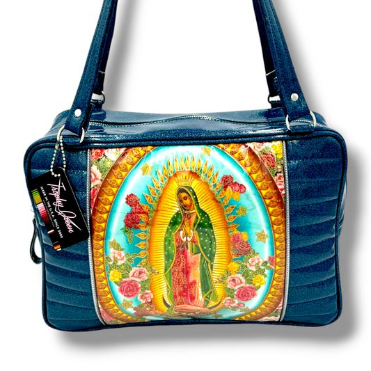 Limited Edition Virgin Mary Bag - Teal Glitter / Leopard Lining