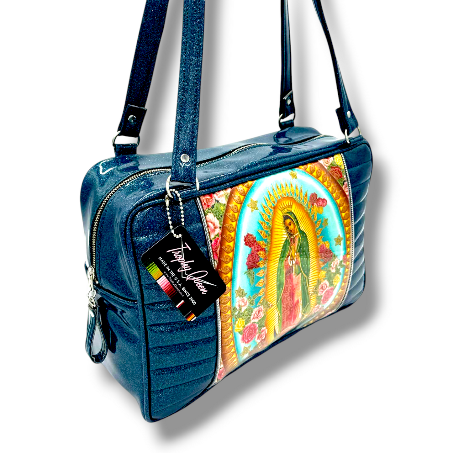 Limited Edition Virgin Mary Bag - Teal Glitter / Leopard Lining