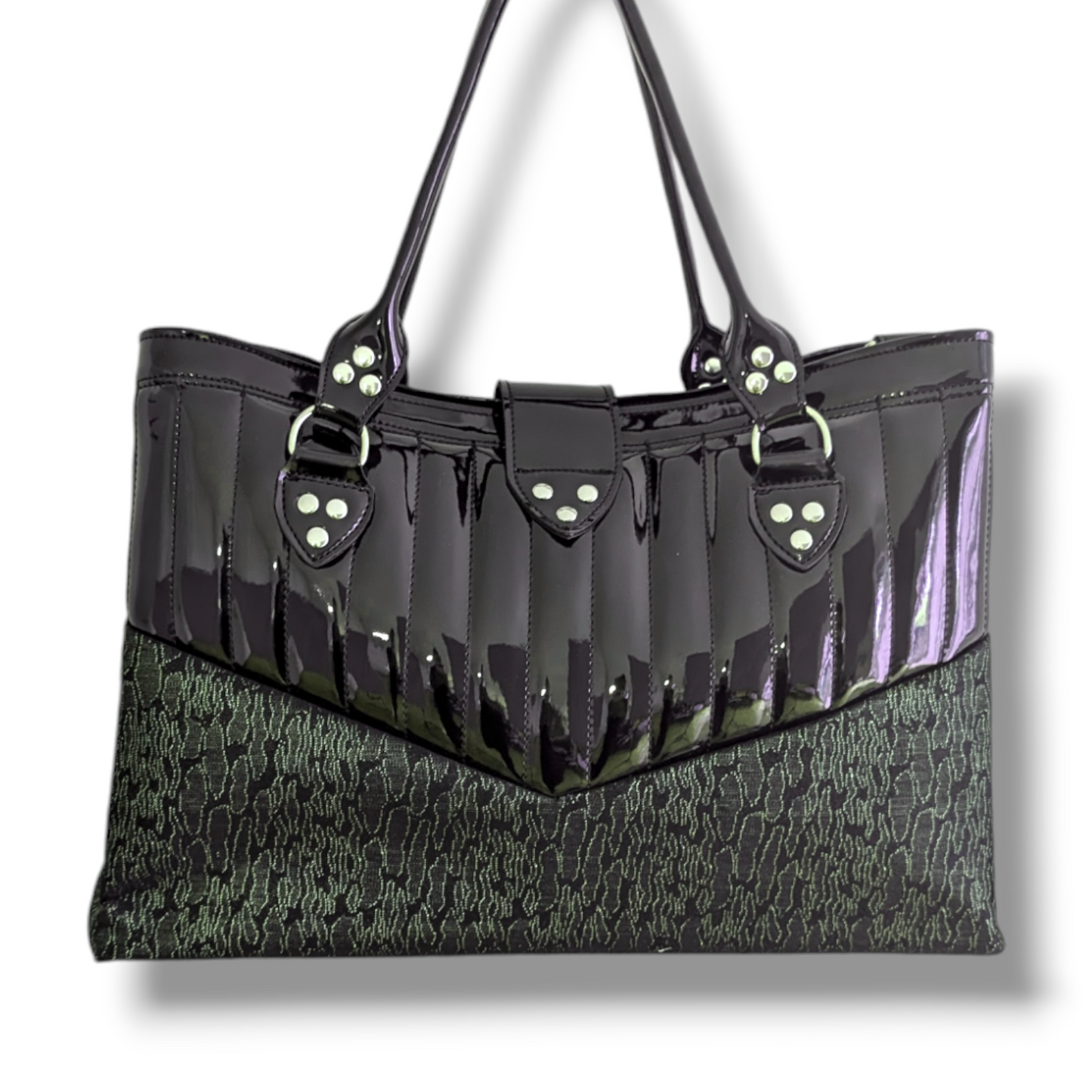 Vintage Green 1957 Chevy  Open Tote - Black Gloss / Leopard Lining