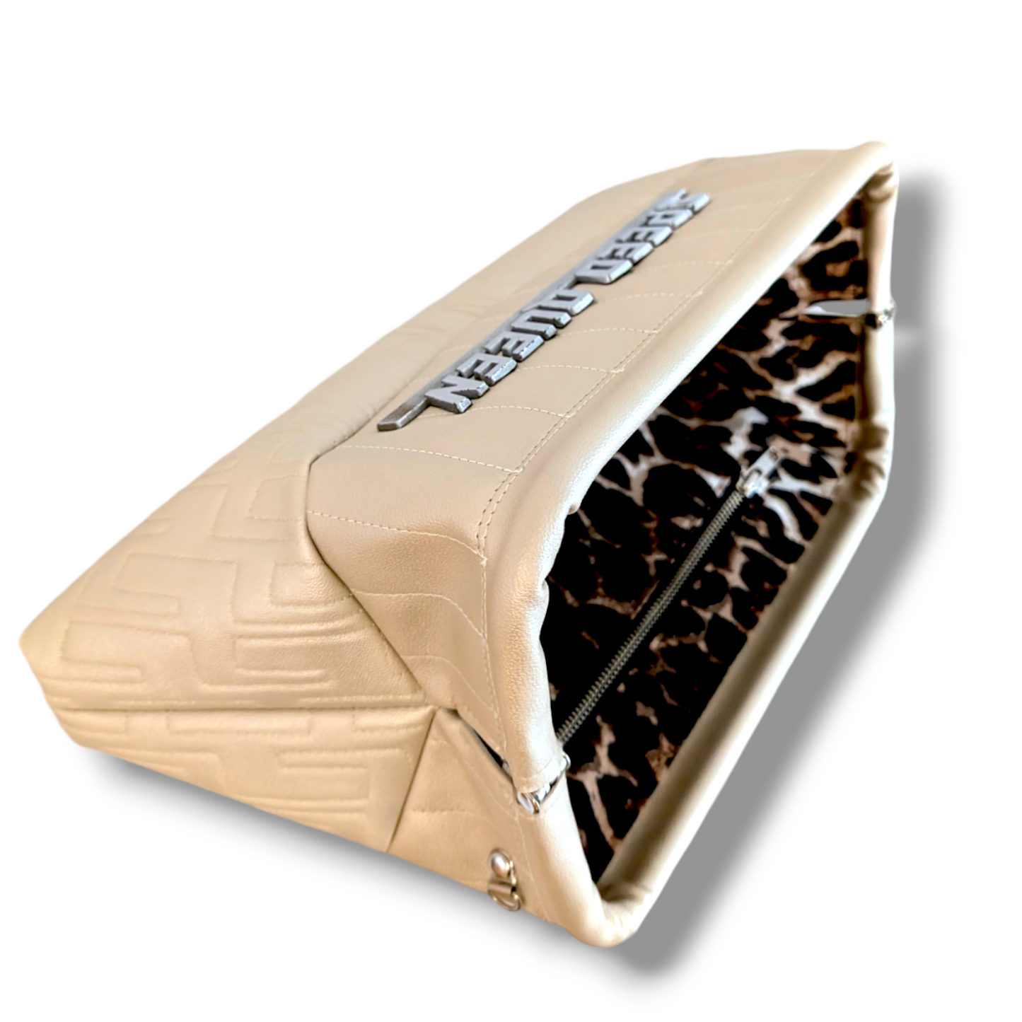 Lucille “Speed Queen" Clutch Bag - Atomic Oyster / Oyster White - Leopard Lining
